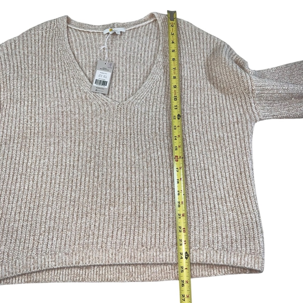 Boden Ivory Sparkle Ribbed Fluffy V-Neck Sweater Oversized Metallic Thread Sz 12 - Picture 8 of 15